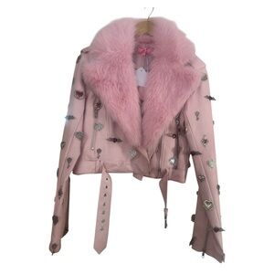 Dolls Kill Sugar Thrillz Cupids Arrow Embellished Faux Fur and Leather Moto Rare